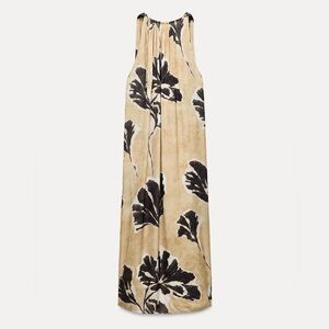 ZARA FLORAL PRINTED CAPE MAXI DRESS KAFTAN ZW COLLECTION BOHO Tan Navy XS S